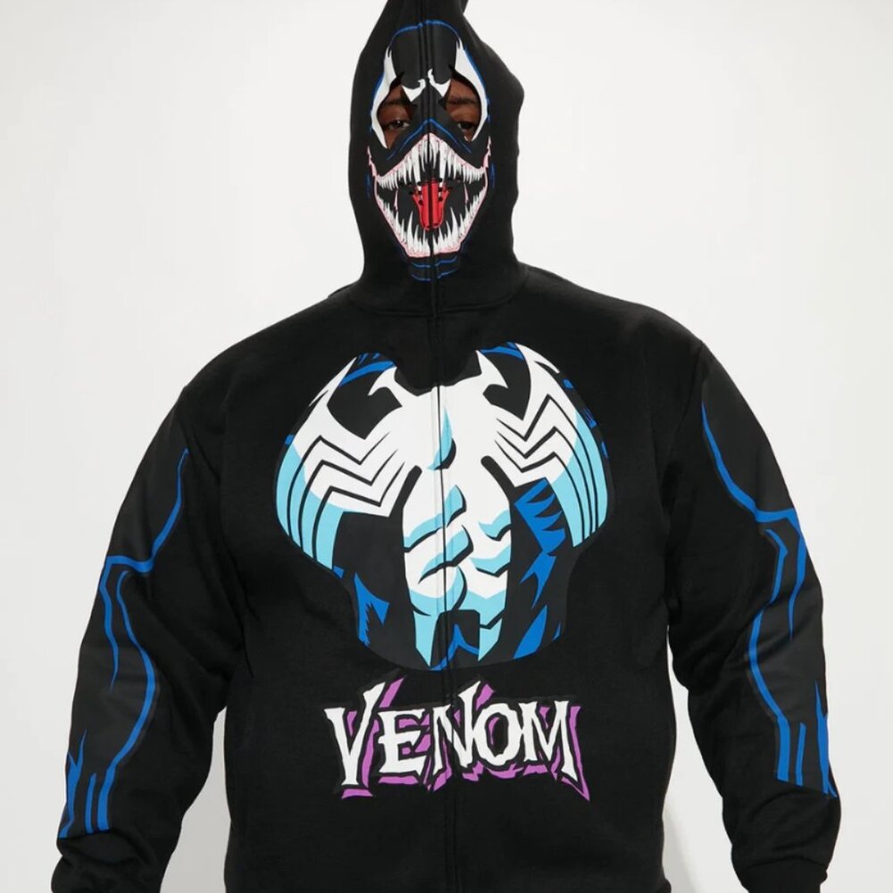 Marvel Venom Full Zip Up Hoodie Mens Size Medium Black